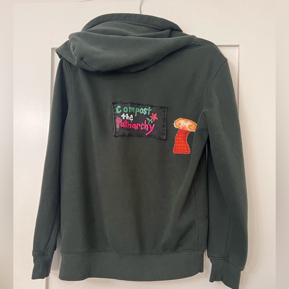 Forest green Goodfellow zip up hoodie with punk patches - Picture 1 of 5